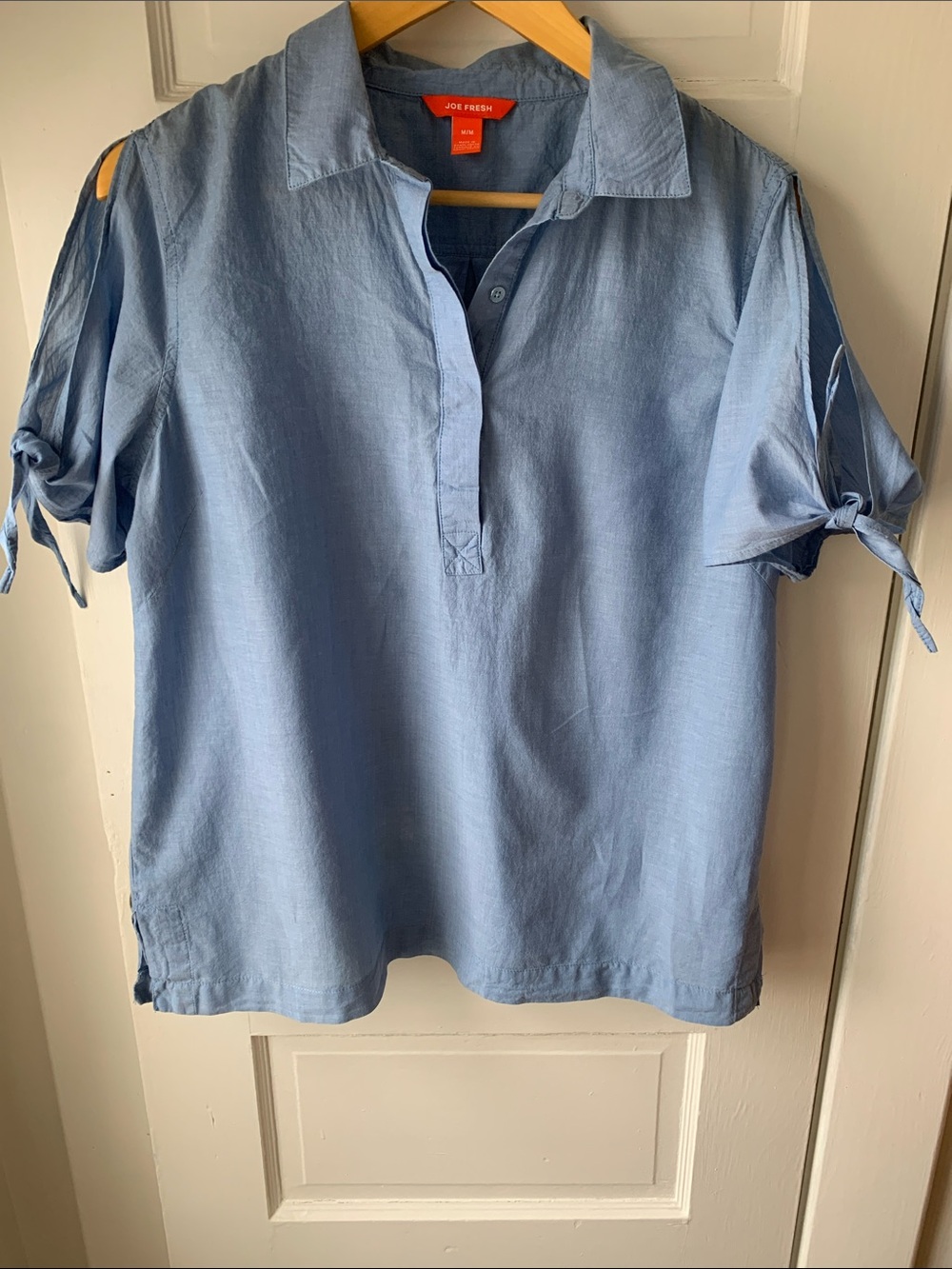 Joe Fresh Light Blue Tie-Sleeve Polo Blouse